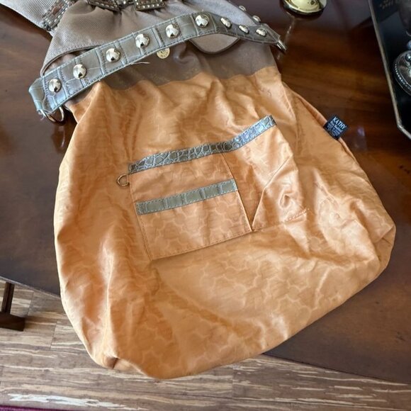 Kathy Van Zeeland Gold Jewel Embellished Shoulder Bag Croc Trim  Back Pocket - Picture 14 of 15